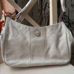 Coach Off-White Perforated Shoulder Bag With Silver Hardware
